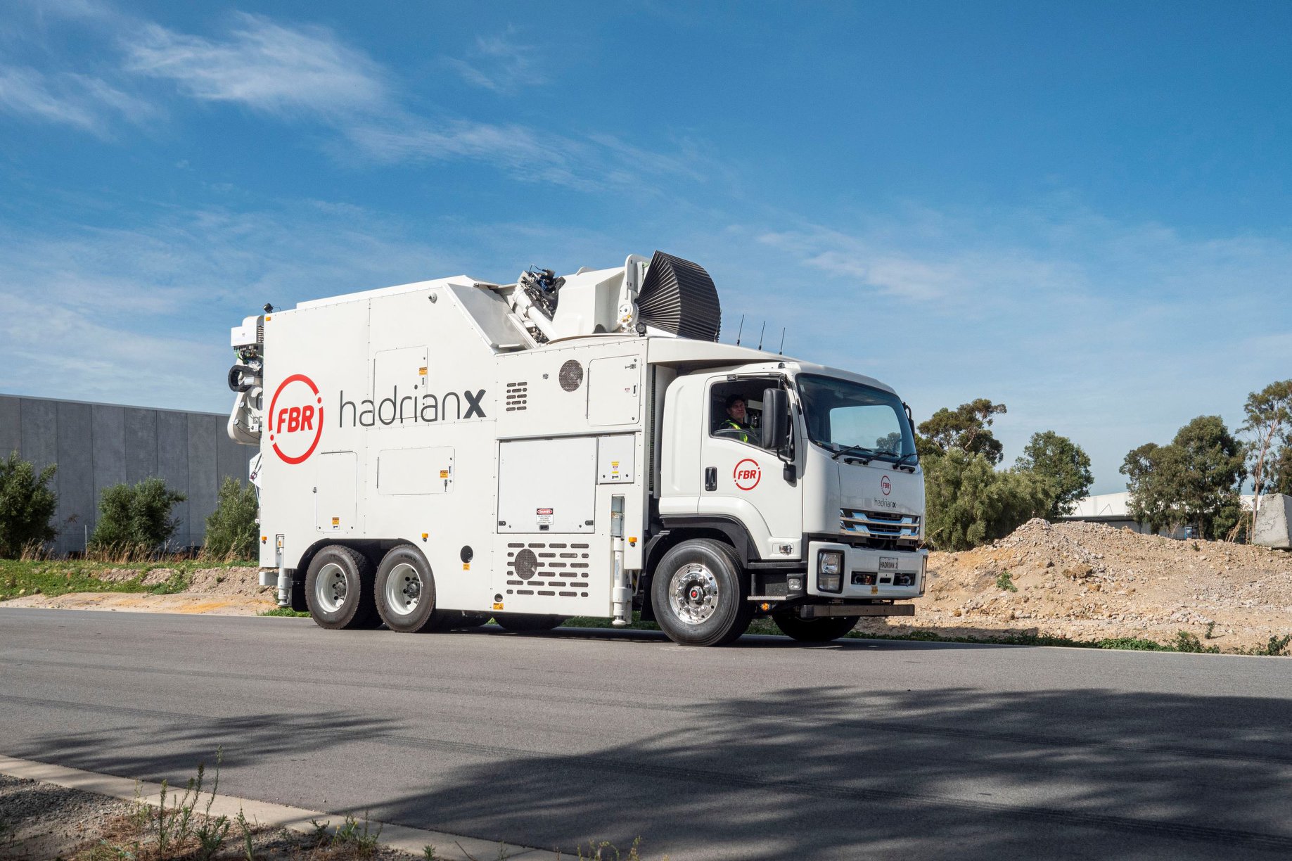 Hadrian X, the bricklaying robot, on the road