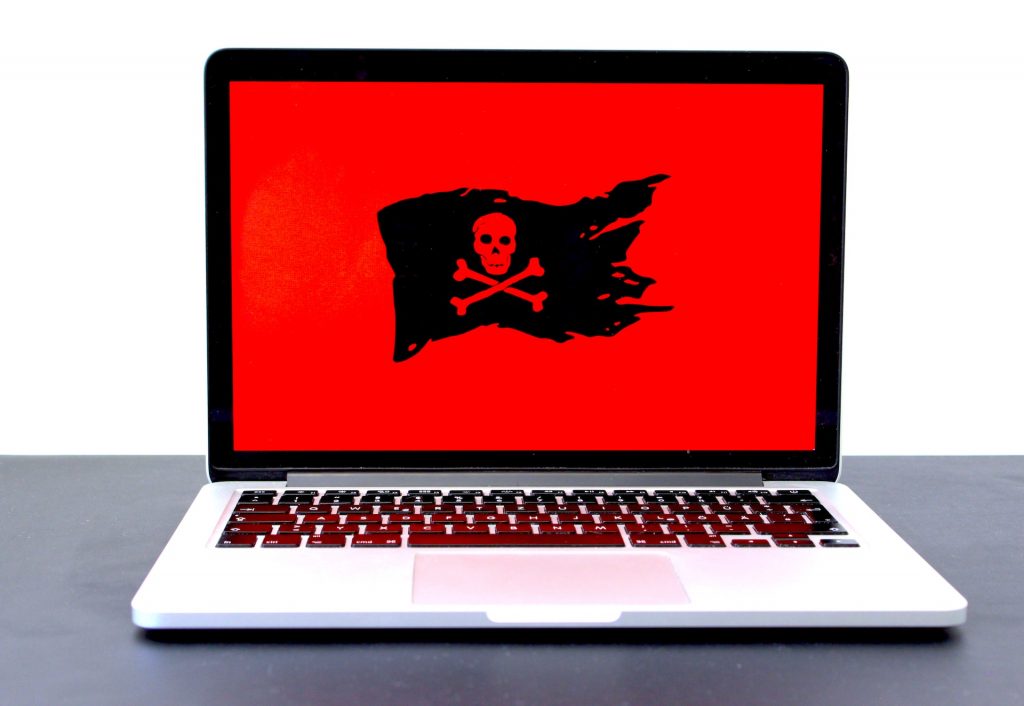 Laptop showing pirate flag