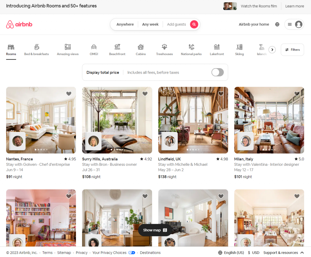 Single page application example - Airbnb